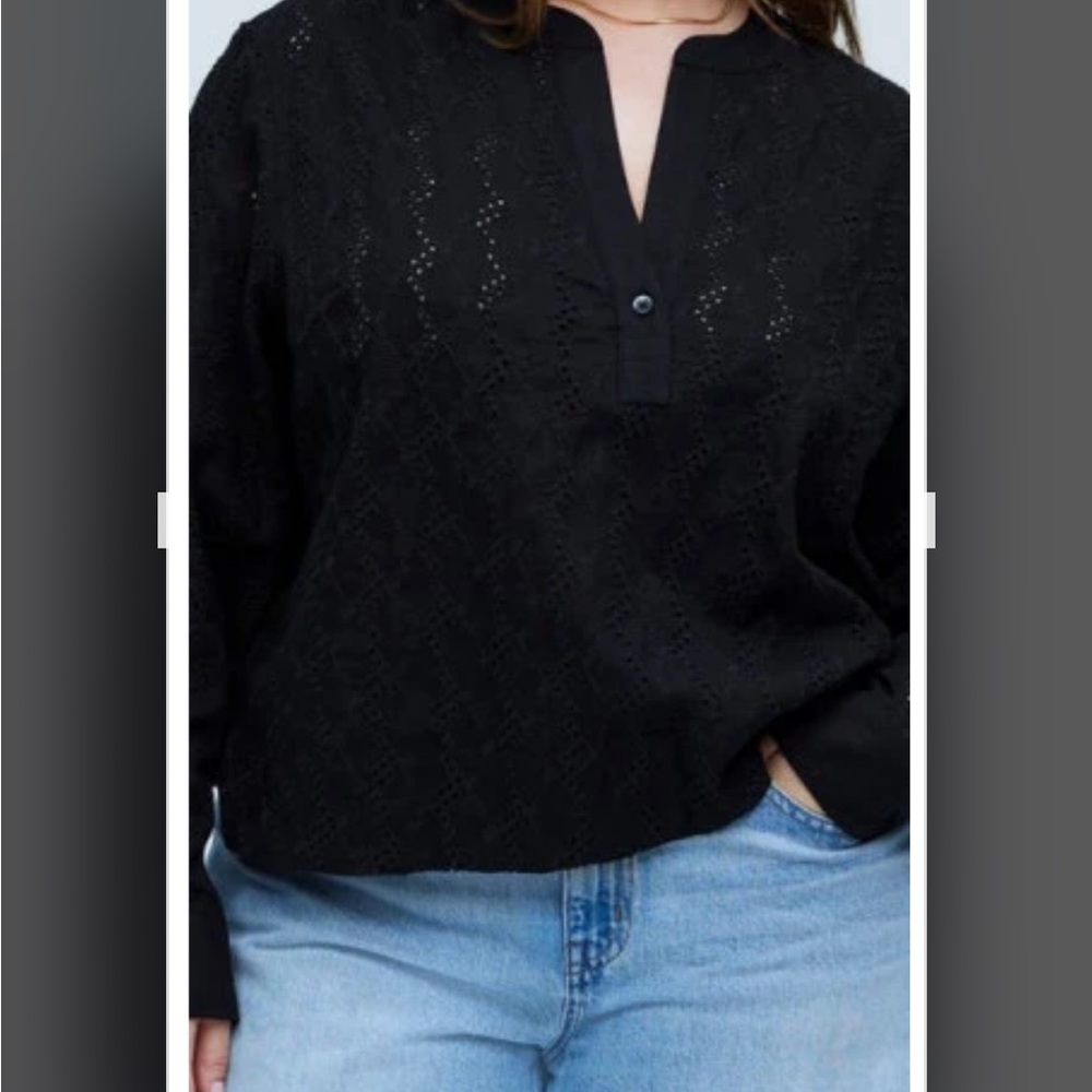 NWT- Madewell EYELET ! Adorable and Elegant Eyelet Black  Popover Top size small